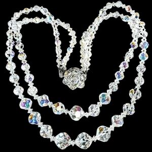 💎 Vintage Estate 2 Strand Graduating Faceted Swarovski AB Crystal Bead Necklace